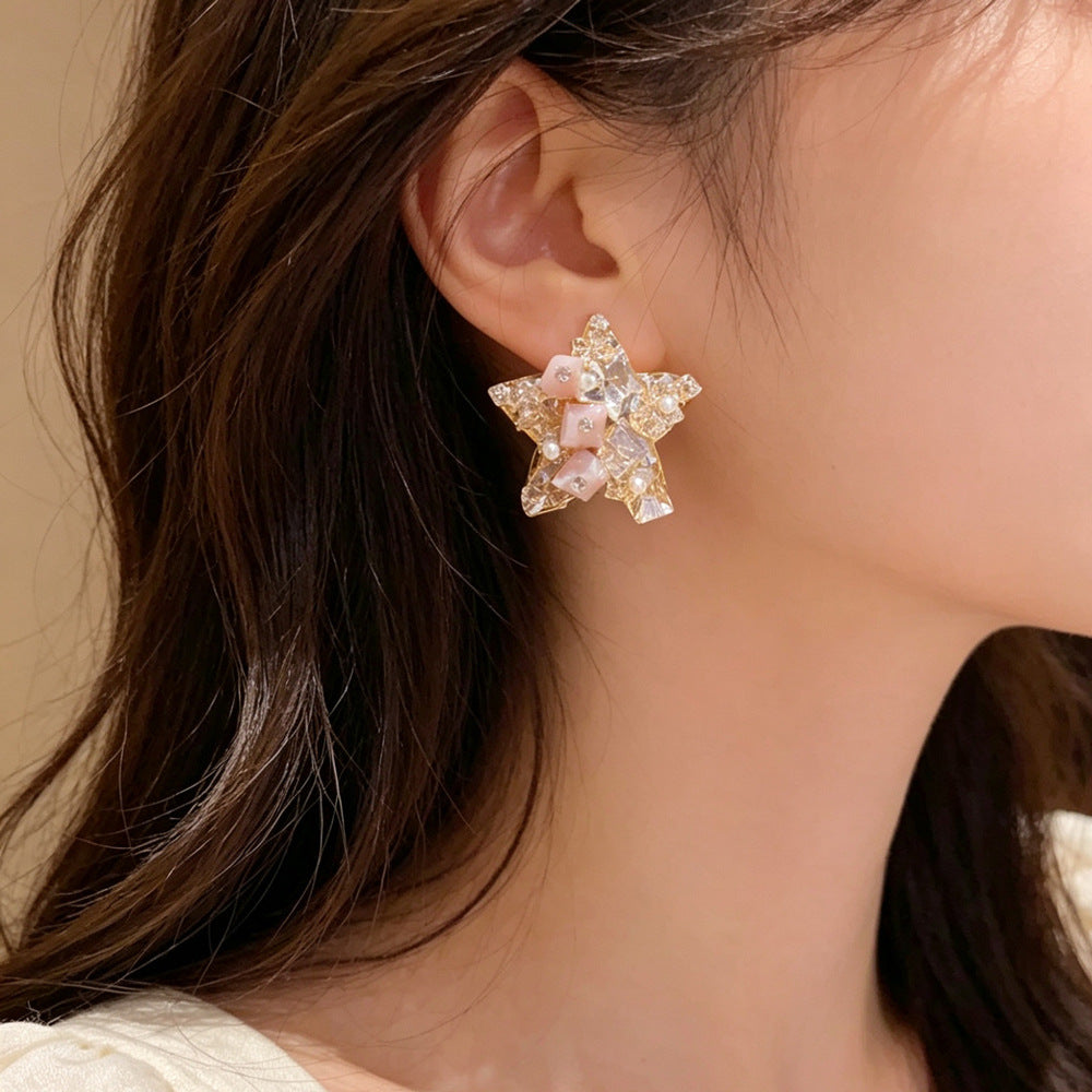 Eaioncol Crystal Star Stud Earrings Gold