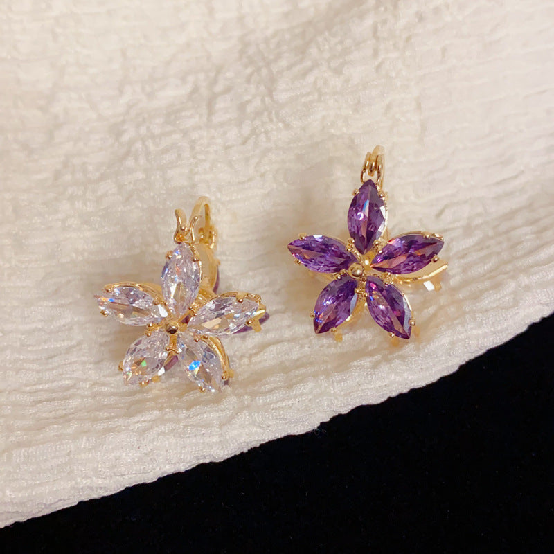 Elegant Zircon Double-Sided Petal Hoop Earrings – Minimalist Design