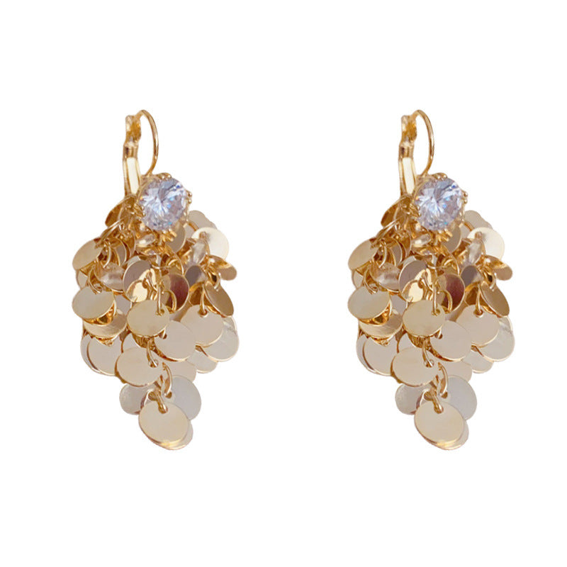 Elegant Zircon Metal Disc Tassel Drop Earrings – Geometric Design