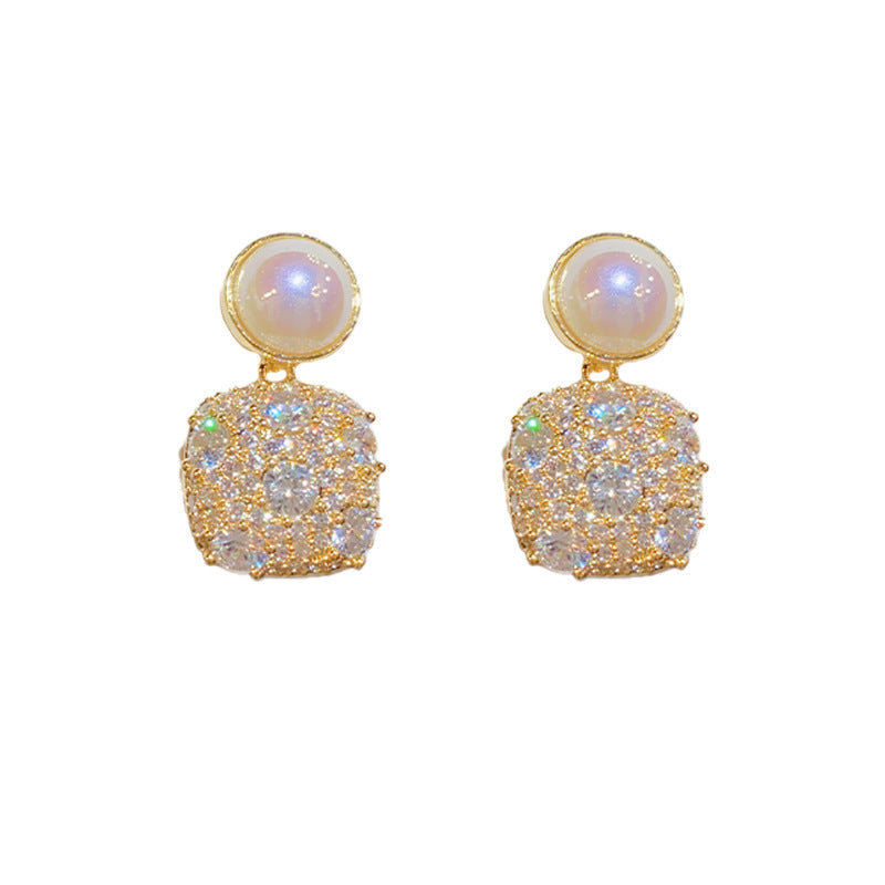 14K Gold Plated Pearl Zircon Drop Earrings - Luxe French Style