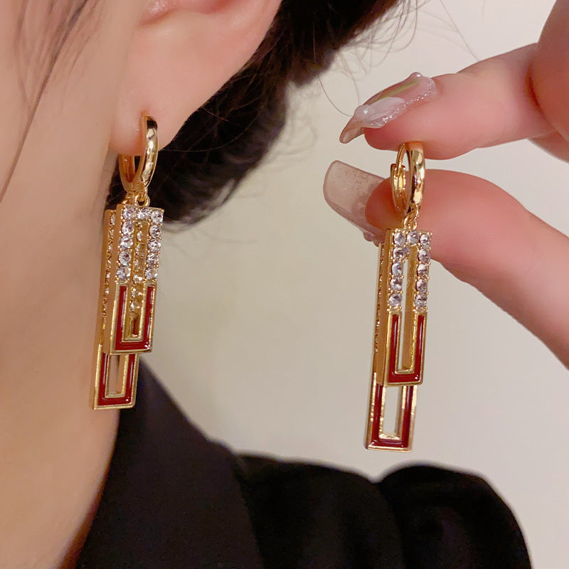 14k Gold Plated Elegant Geometric Zircon Drip Oil Earrings - Minimalist Design