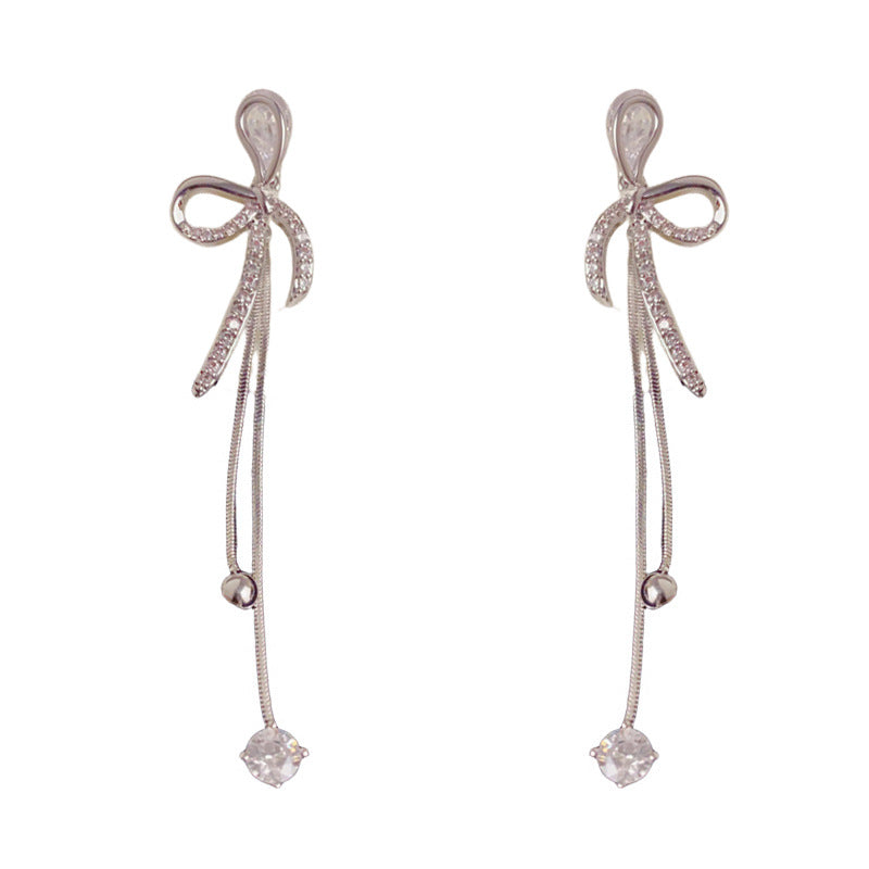 Luxury Zircon Bow Long Tassel Drop Earrings – Ultra-Sparkle Design