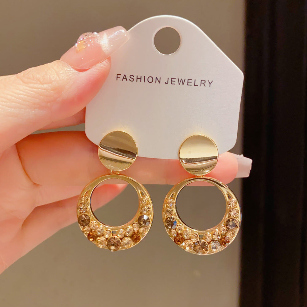 Eaioncol Full CZ Circle Drop Earrings 18K Gold