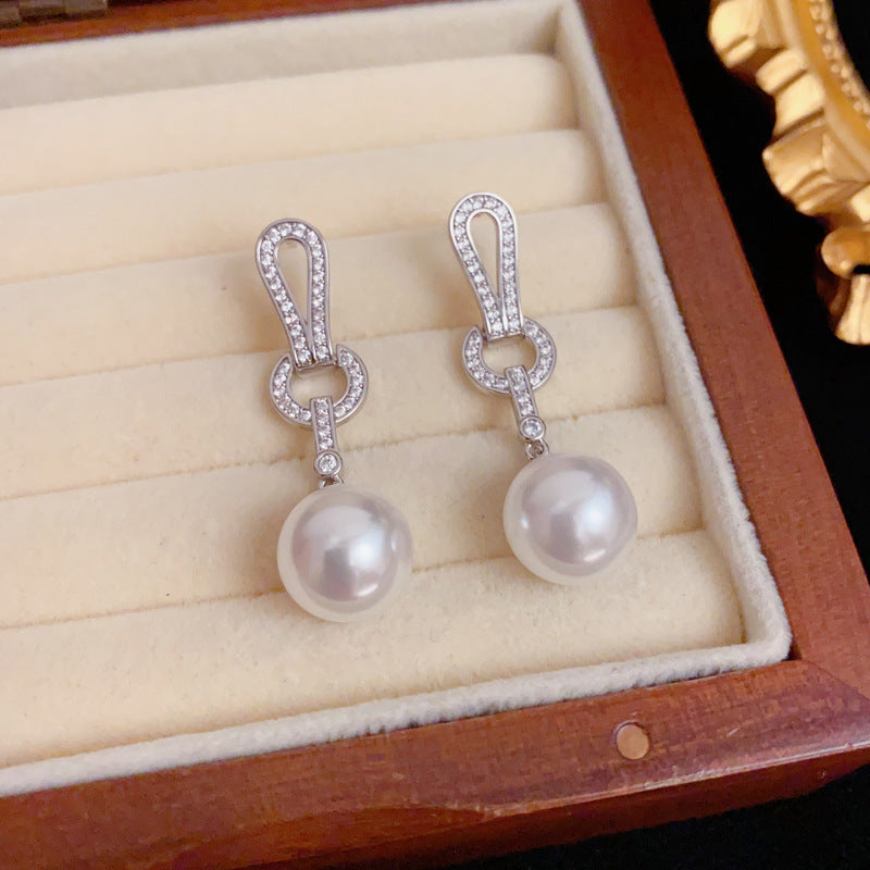 Luxury Zircon Geometric Pearl Tassel Drop Earrings – Elegant Design