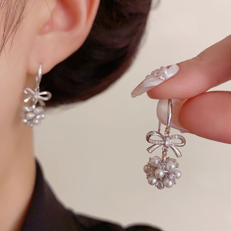 Luxury Pearl Bow Ball Tassel Drop Earrings – Elegant Design