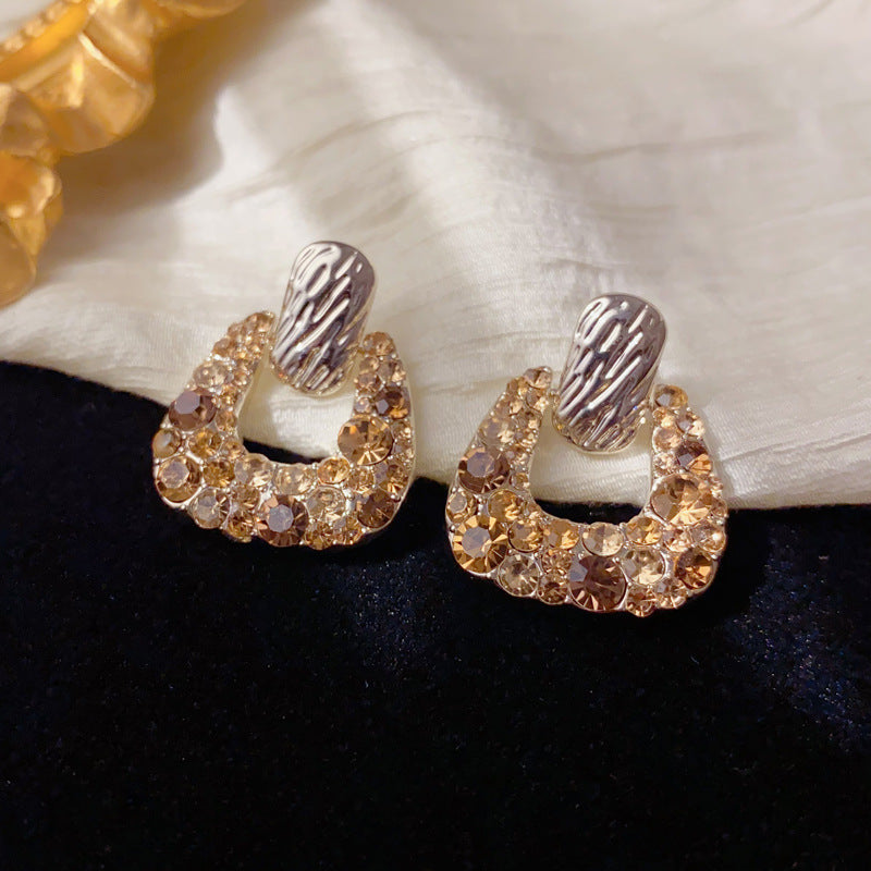 Luxury Gold-Silver Zircon Geometric Stud Earrings – Elegant Design
