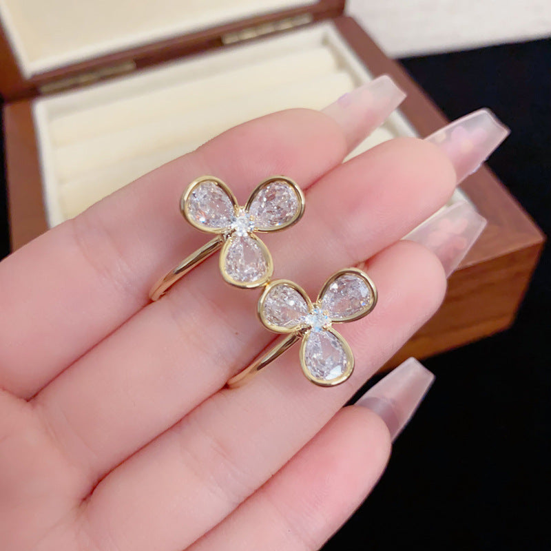 Eaioncol Three Leaf Clover CZ Hoop Earrings Gold Silver