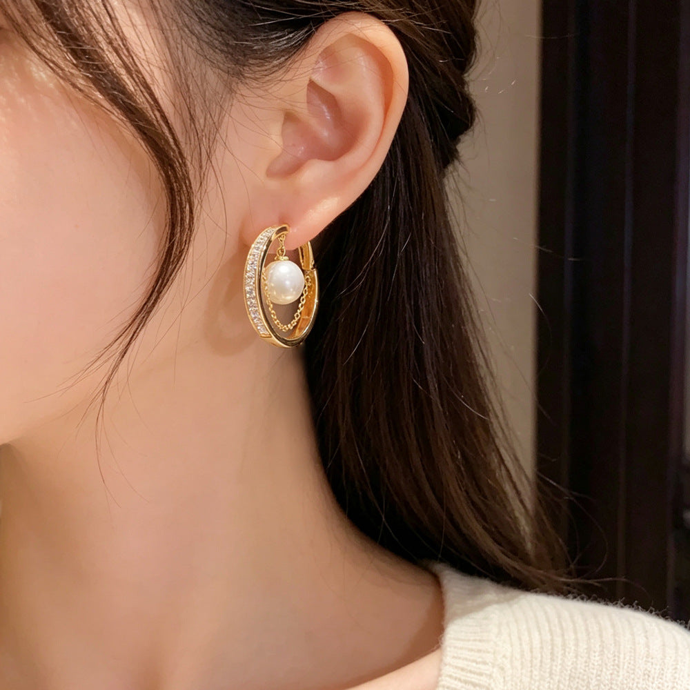 Eaioncol Geometric CZ Chain Hoop Earrings 14K Gold Silver Plated