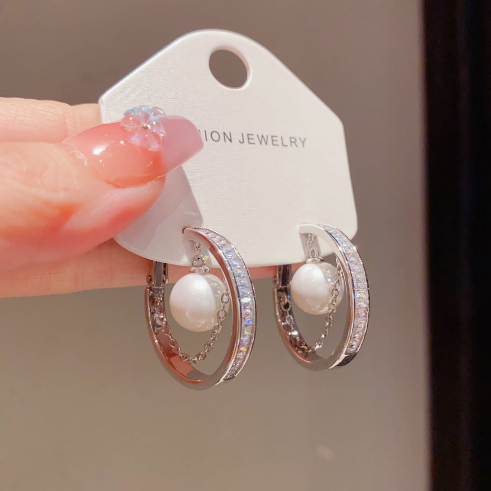 Eaioncol Geometric CZ Chain Hoop Earrings 14K Gold Silver Plated