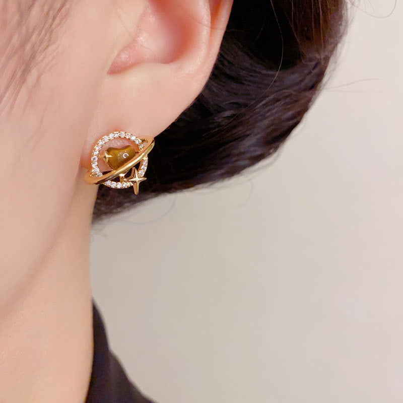 Elegant-tigers-eye-heart-planet-stud-earrings-minimalist-design