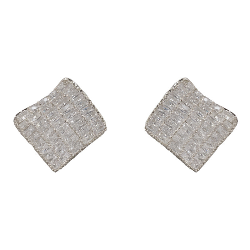 Eaioncol Full CZ Rhombus Stud Earrings Gold Silver