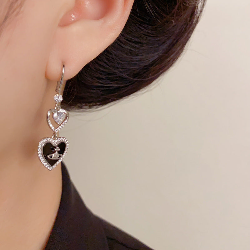 Luxury Zircon Heart Saturn Tassel Drop Earrings – French Cosmic Design