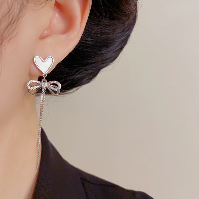 Eaioncol Shell Heart Bow Tassel Drop Earrings Gold Silver