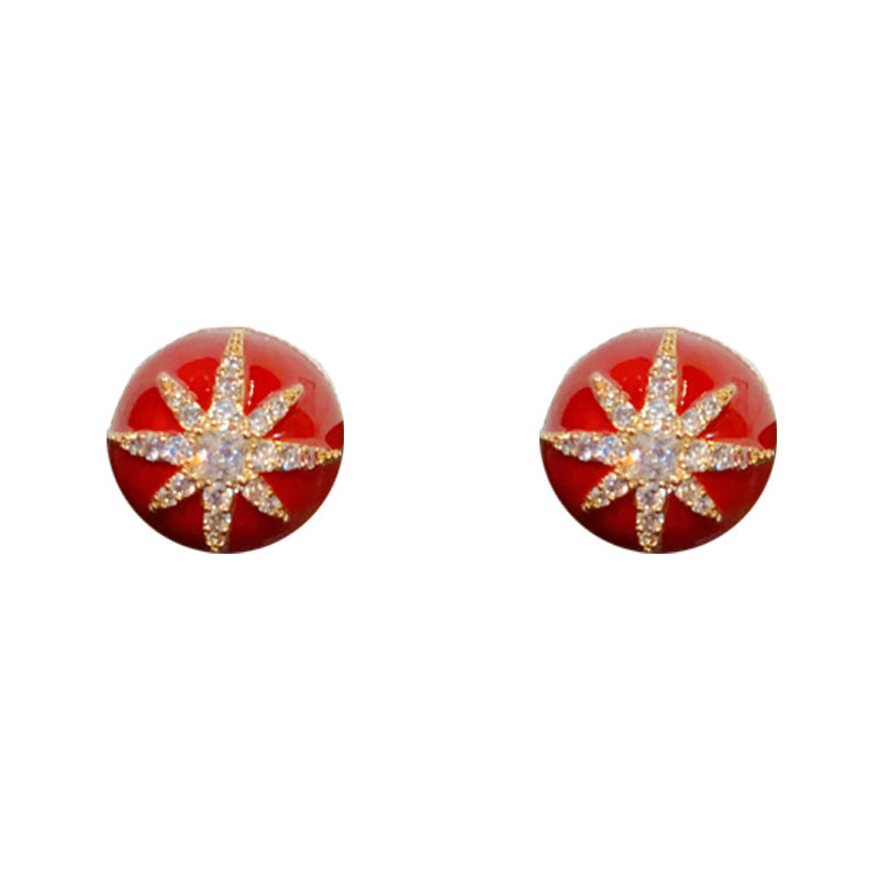 Elegant Zircon Red Star Round Stud Earrings – Sparkle Design