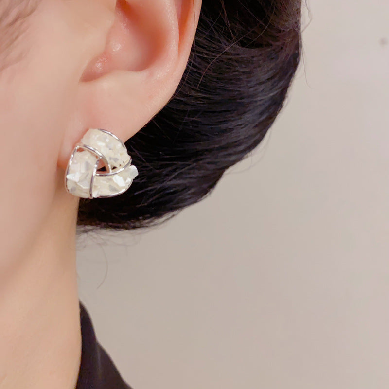 Eaioncol Cutout Triangle Crystal Stud Earrings Purple