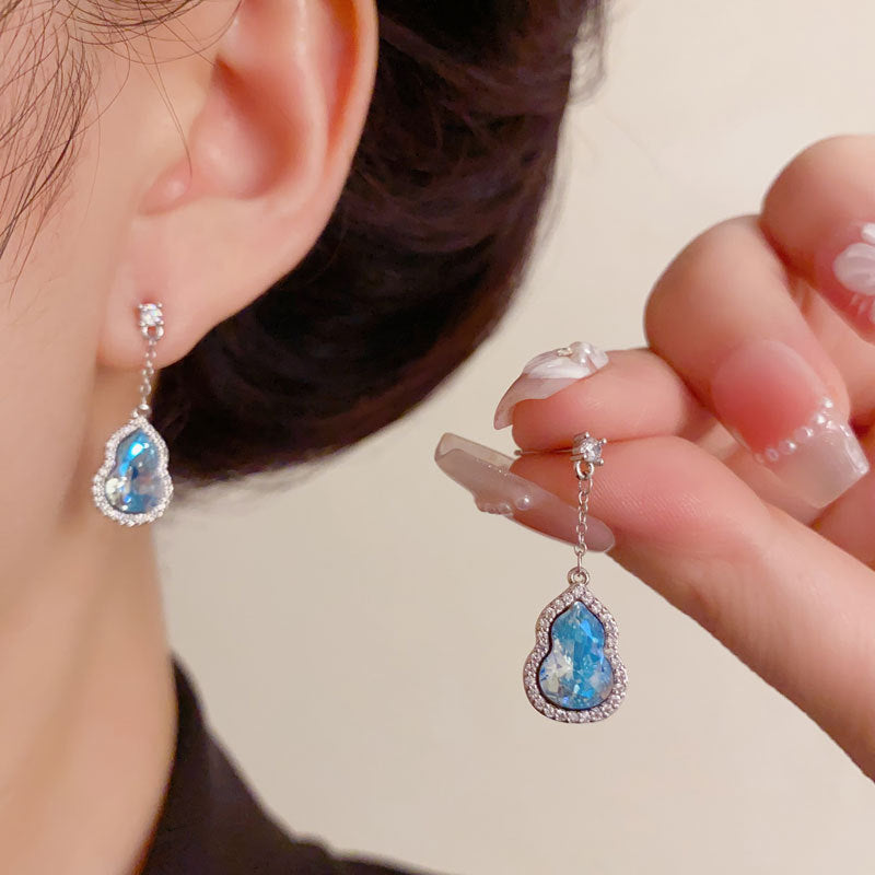 Elegant Zircon Gourd Tassel Drop Earrings – Floral Design