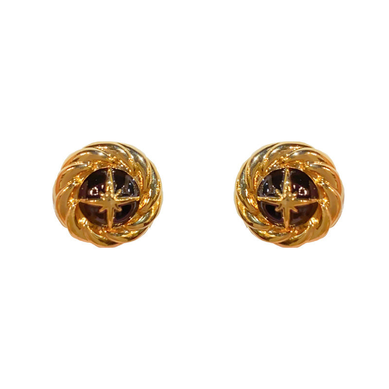 14K Gold-Plated Metal Starburst Circle Earrings - Creative Design