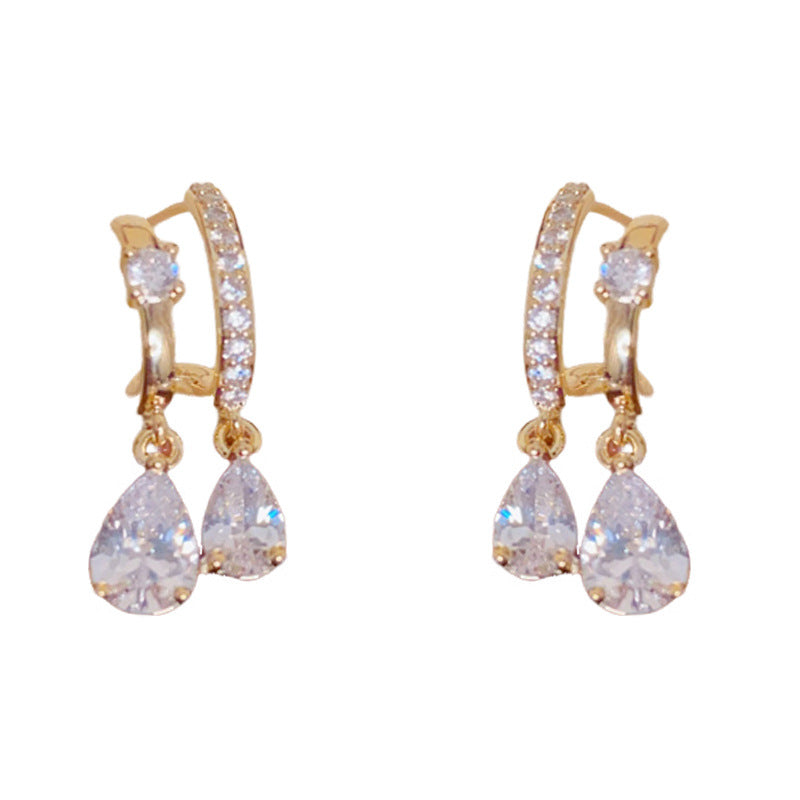Eaioncol Double Layer Teardrop CZ Earrings Gold