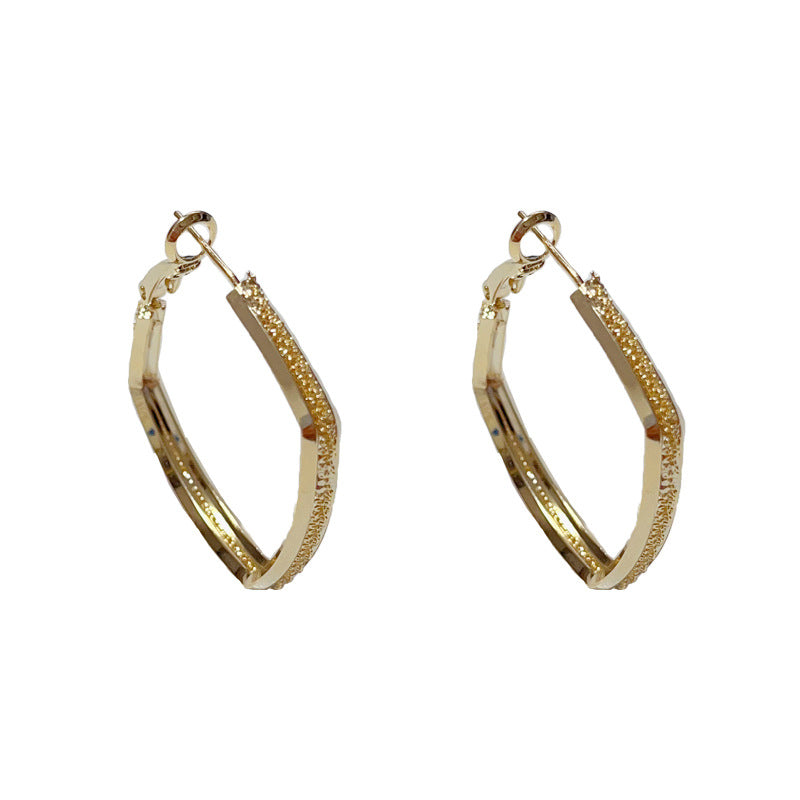 14K Gold-Plated Geometric Diamond Hoop Earrings - Bold and Chic