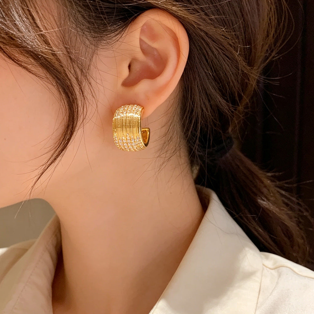 Eaioncol Half-Circle CZ Hoop Earrings Gold Silver