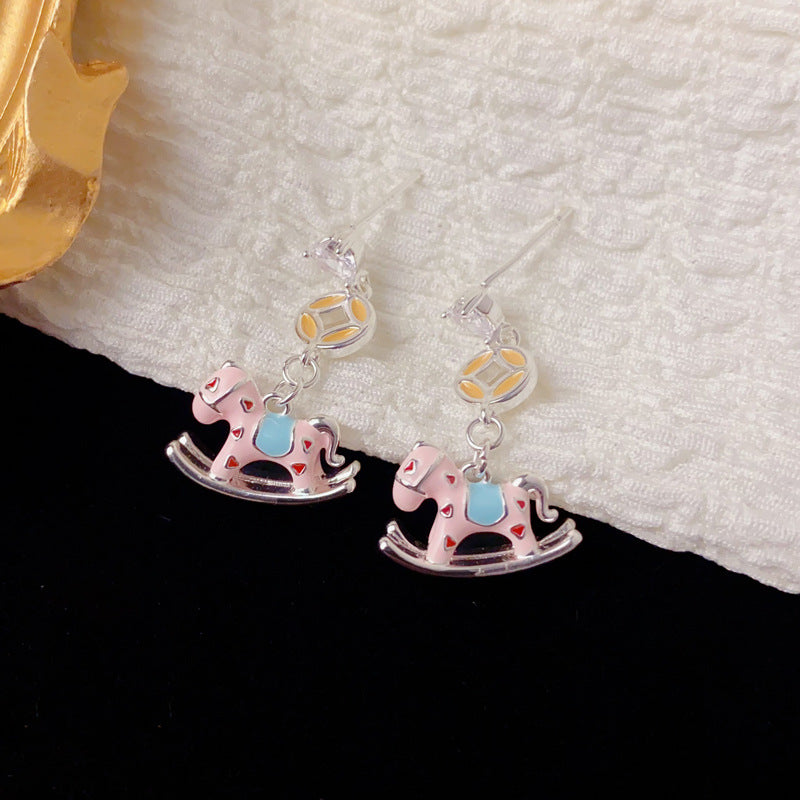 Elegant Enamel Little Horse Drop Earrings – Animal Design