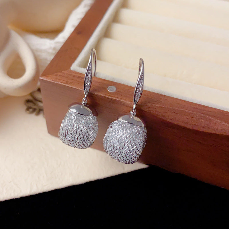 Elegant Metal Mesh Round Drop Earrings – Retro Geometric Design