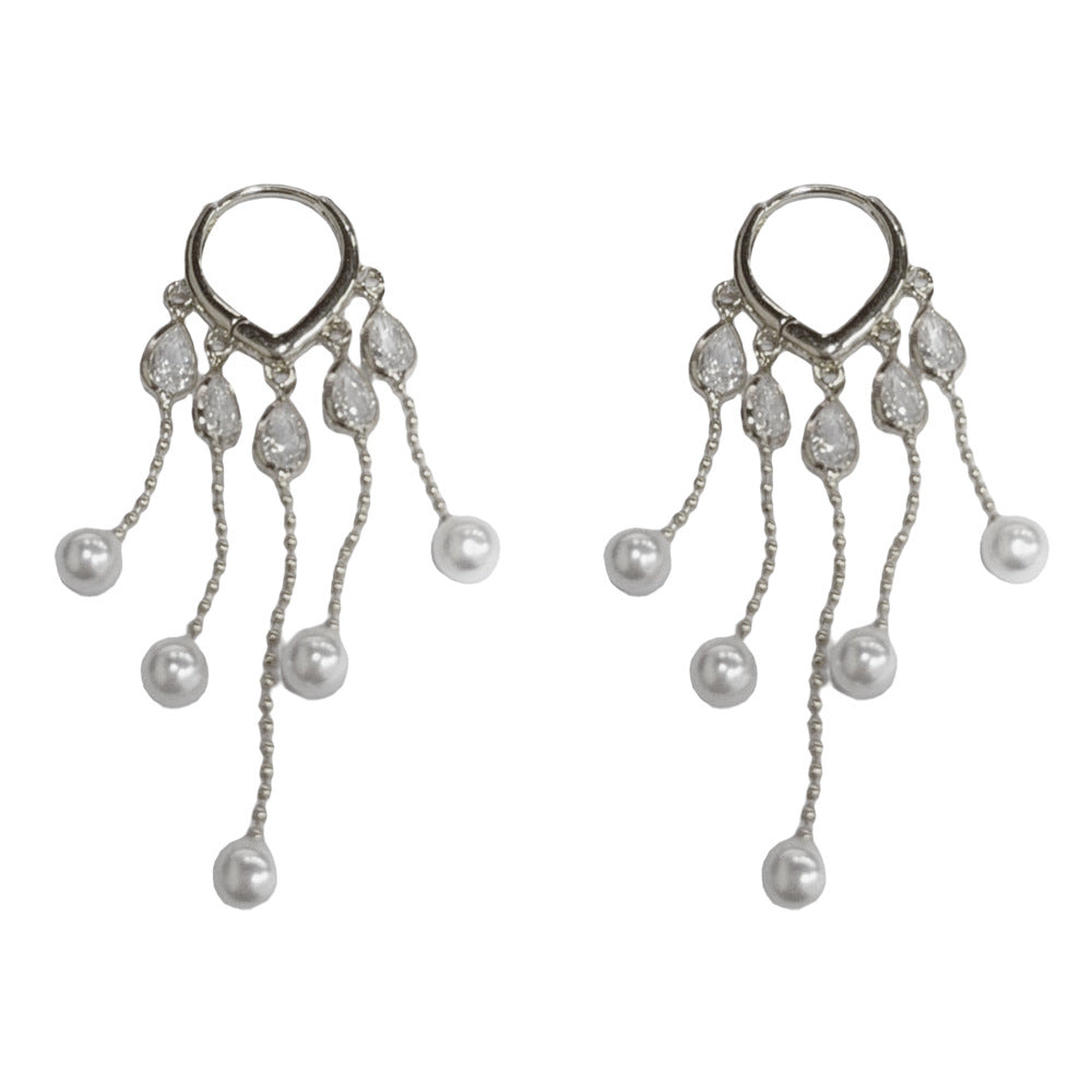 Eaioncol Teardrop Pearl Tassel CZ Earrings Gold Silver