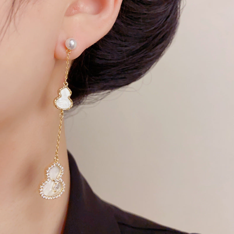Eaioncol Gourd Tassel CZ Drop Earrings Pink White