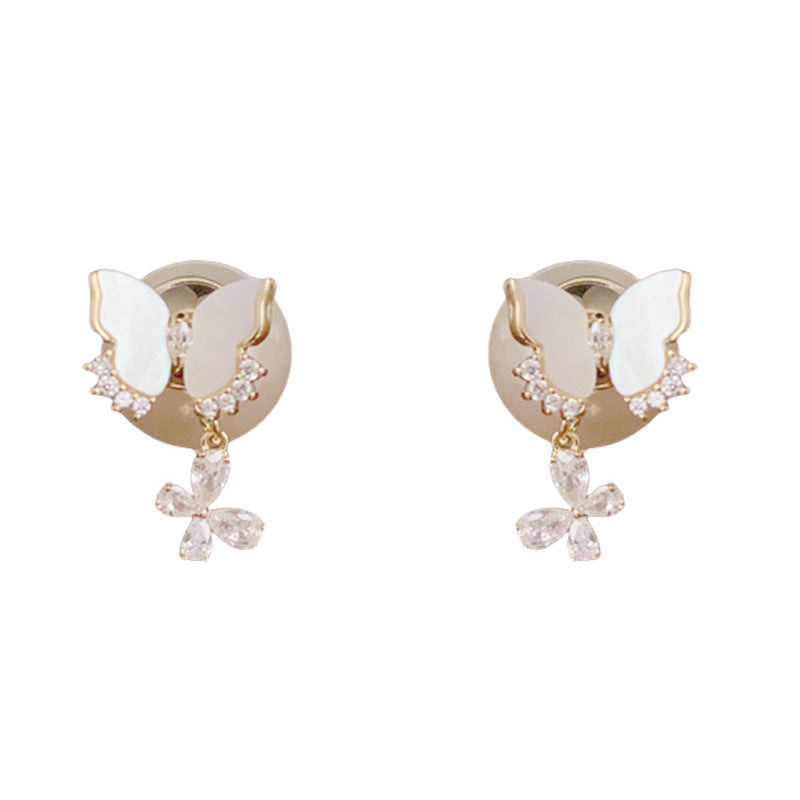 14K Gold Shell Butterfly Pearl Drop Earrings – Sweet Elegant Design