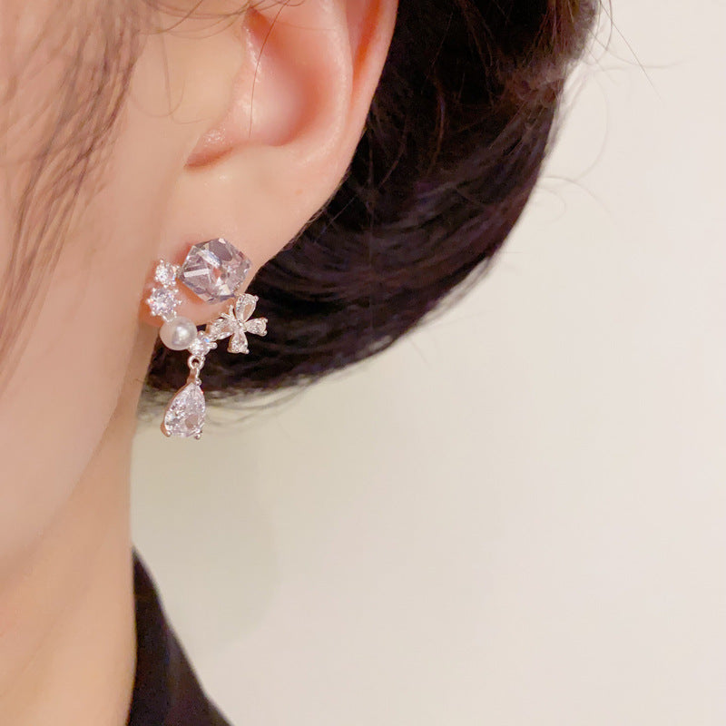 Luxury Zircon Butterfly & Waterdrop Drop Earrings – S925 Silver Needle