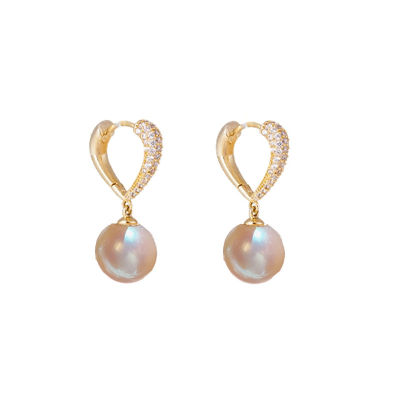 14K Gold-Plated Heart Pearl Earrings - Delicate Minimalist Studs Design