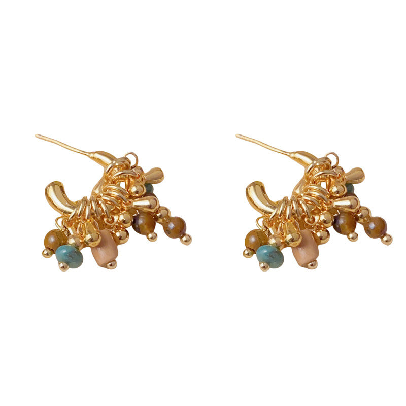 Luxury Meilard Tiger’s Eye Tassel Drop Earrings –French Retro Design