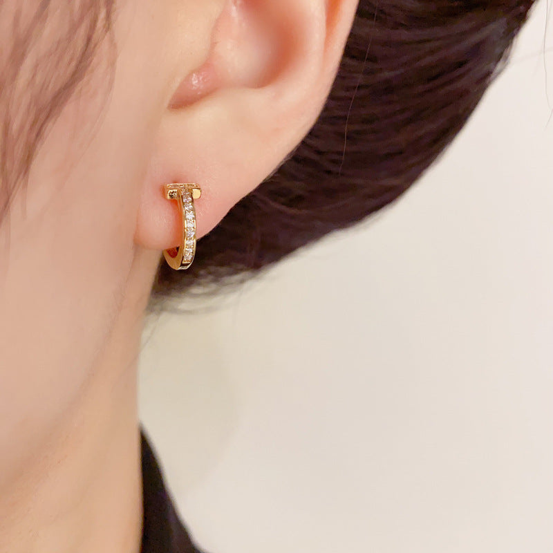 14K Gold-Plated Full Diamond T-Shape Ear Cuff Set - Minimalist Chic