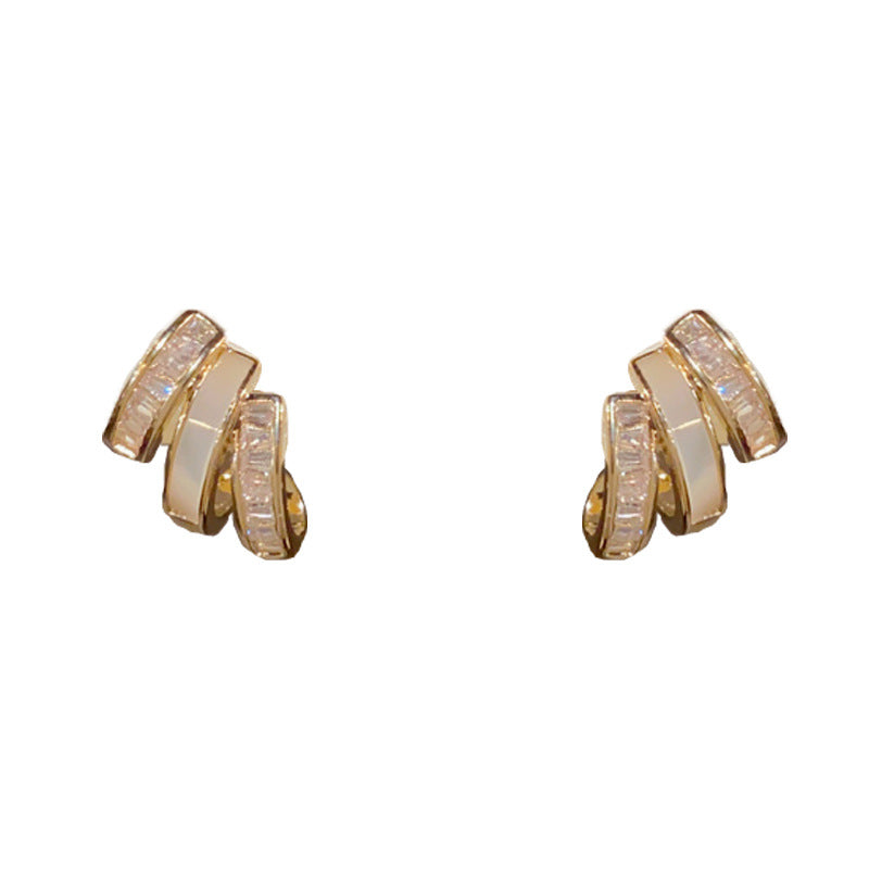 Luxury Multi-Layer Geometric Zircon Stud Earrings – Elegant Design