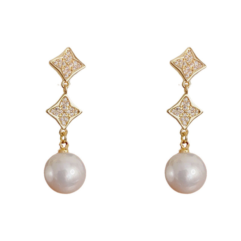 Elegant Zircon Flower Tassel Pearl Drop Earrings – French Design