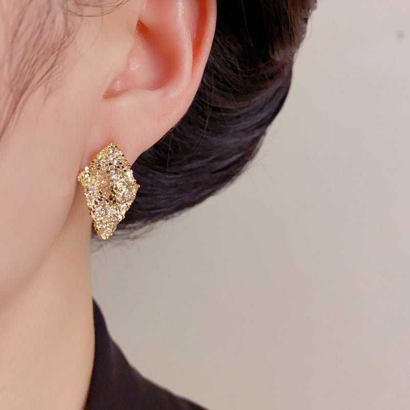Eaioncol Geometric Irregular Rhombus Stud Earrings Gold