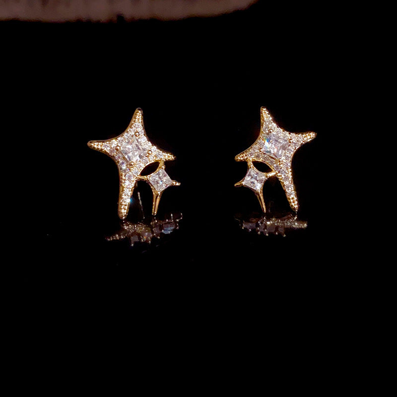 14K Gold-Plated Star Zircon Stud Earrings - Sparkling Geometric Design