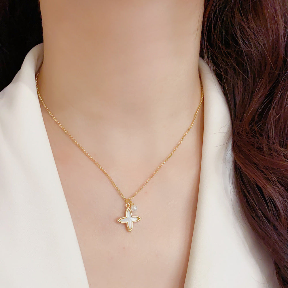 Eaioncol Mother of Pearl Clover Necklace 14K Gold & Silver Plated