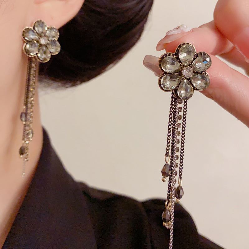 Luxury Zircon Floral Petal 2-Way Tassel Drop Earrings – Elegant Design