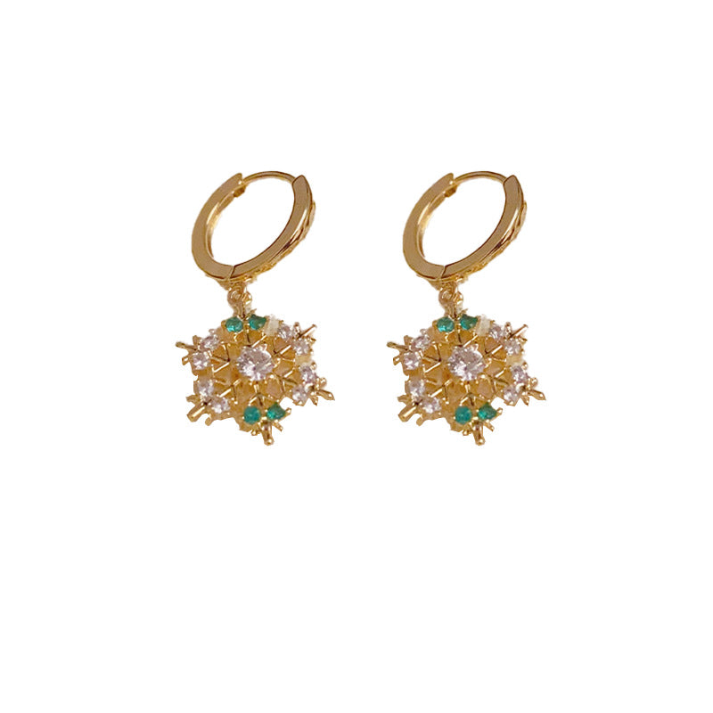 14K Gold-Plated Snowflake Zircon Huggie Earrings - Chirsmas Earrings