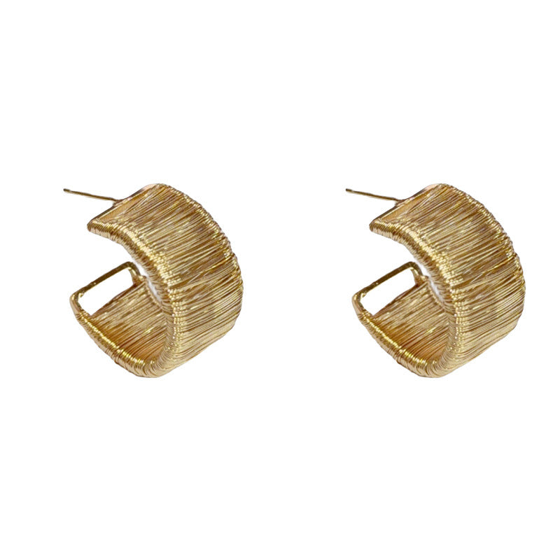 Gold C-Shape Hoop Earrings – Bold Geometric Statement for Women