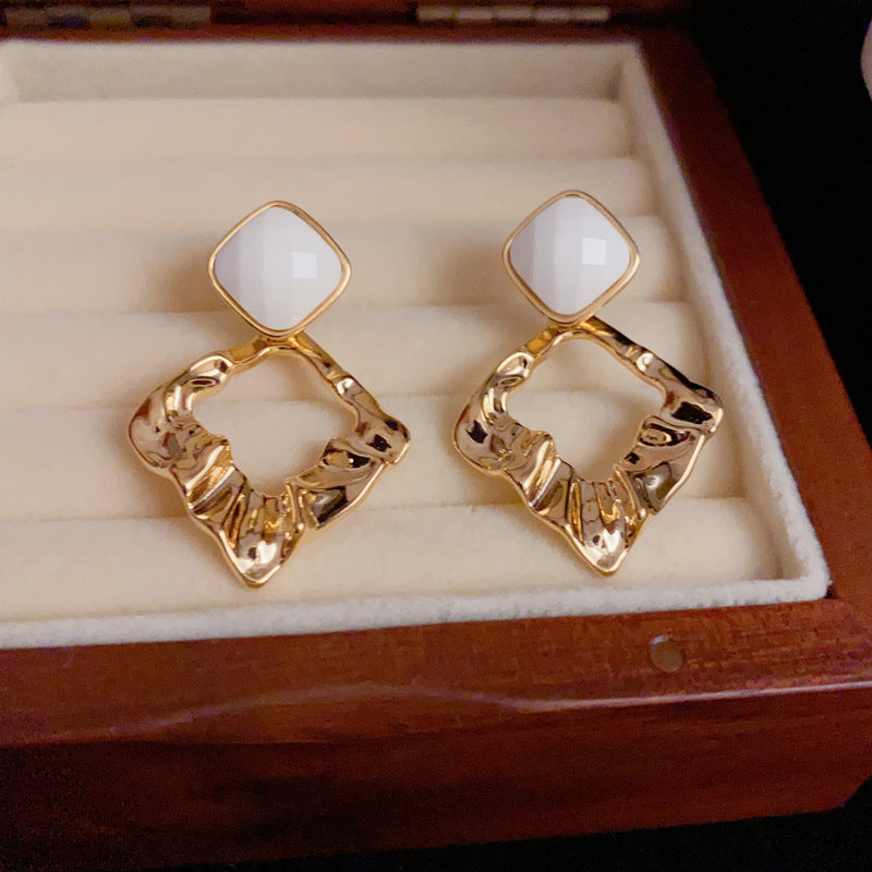 18K Gold-Plated Geometric Diamond Earrings - Bold Minimalist Design