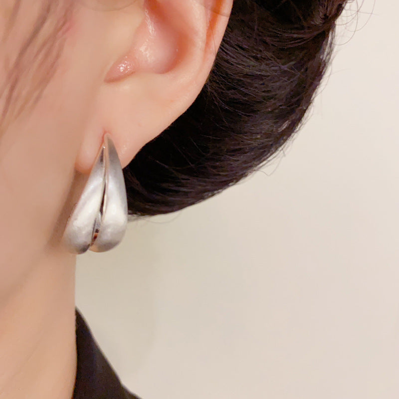 Elegant Silver Double-Layer Teardrop Earrings – Geometric Design