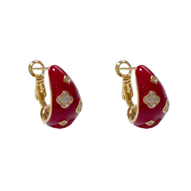 18K Gold-Plated RedFlower Petal Waterdrop Earrings-Elegant Chic Design