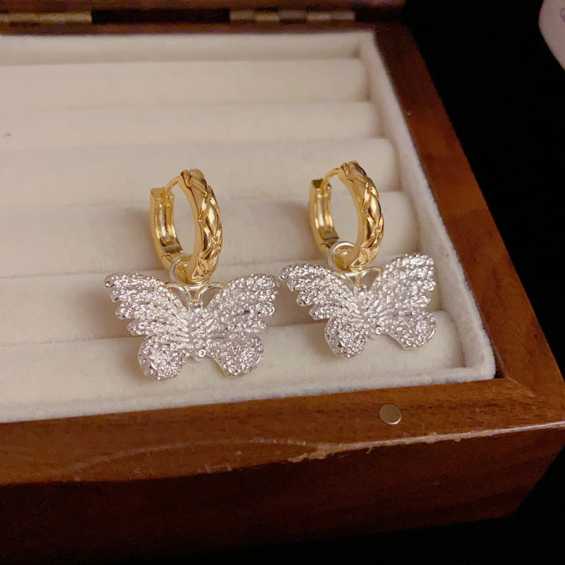Elegant Two-Tone Butterfly Two-Way Earrings – Minimalist Design