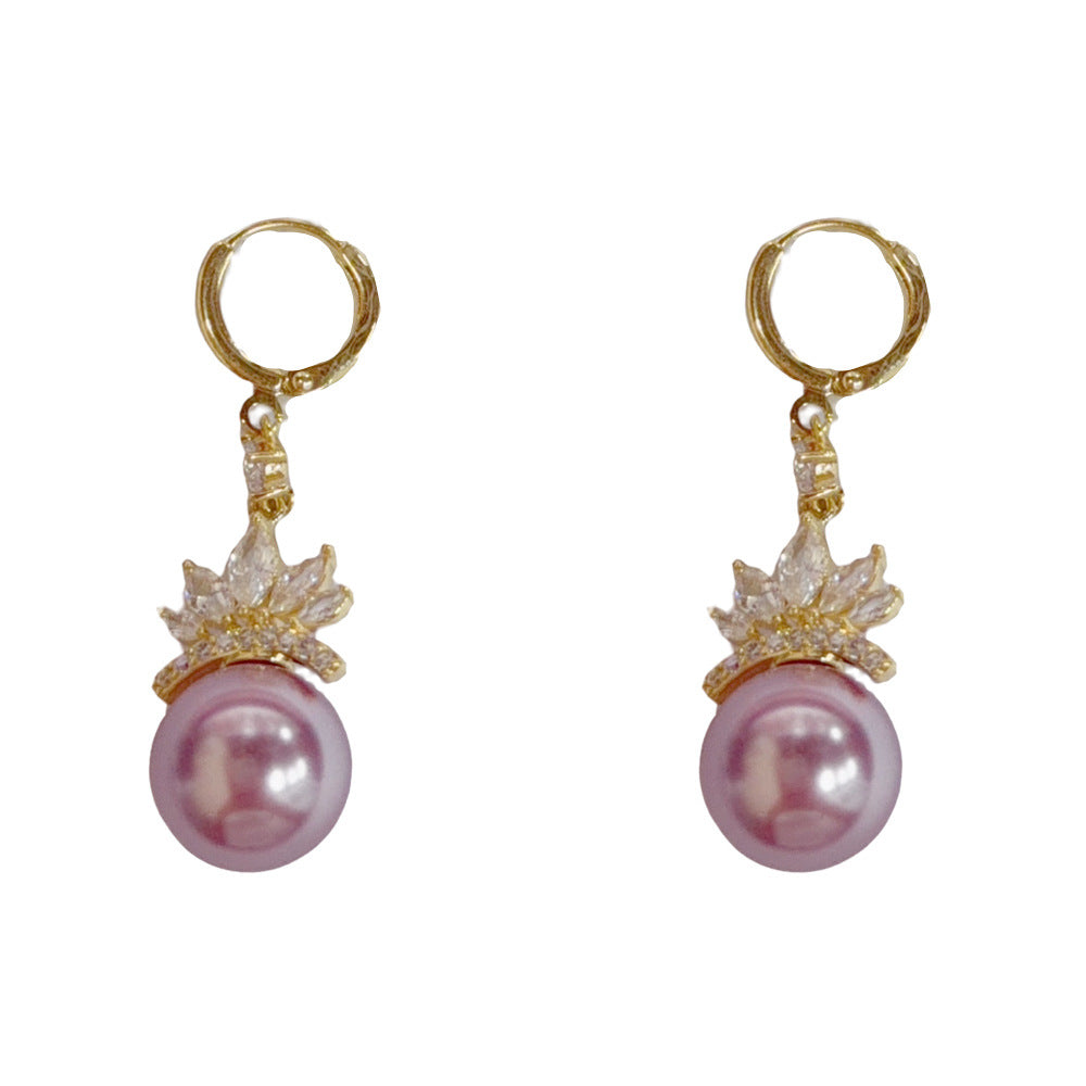 Eaioncol CZ Petal Pearl Tassel Earrings 14K Gold Plated