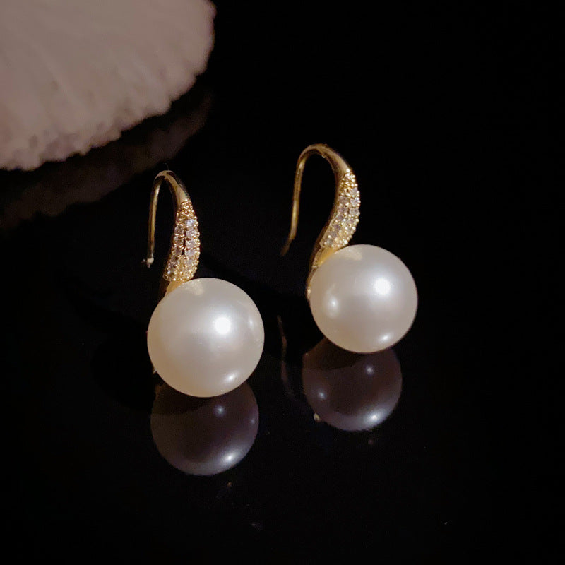 14K Gold-Plated Zircon High Heel Pearl Earrings – Elegant Korean Style