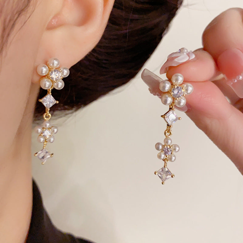 14K Gold-Plated Pearl Petal Tassel Earrings - Elegant & Feminine