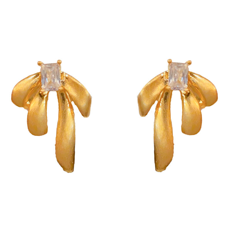 Eaioncol Brushed Metal Bow Stud Earrings Gold Silver