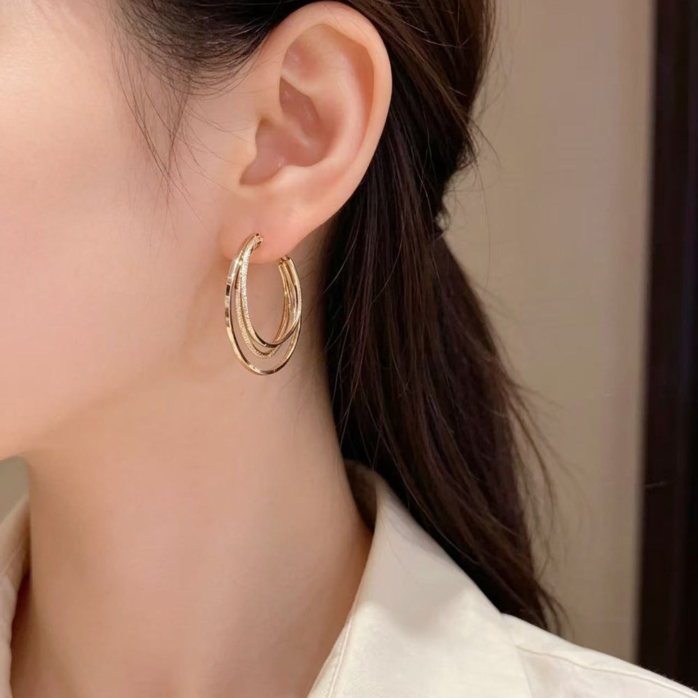 Eaioncol Triple Layer Hoop Earrings Coffee Gold
